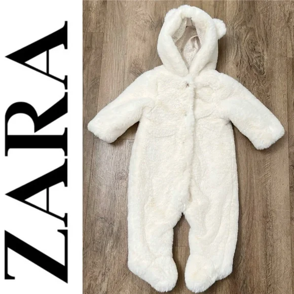 Zara Baby Boy Girl Super Soft Cozy Coverall Suit Faux Fur Bearsuit 3-6